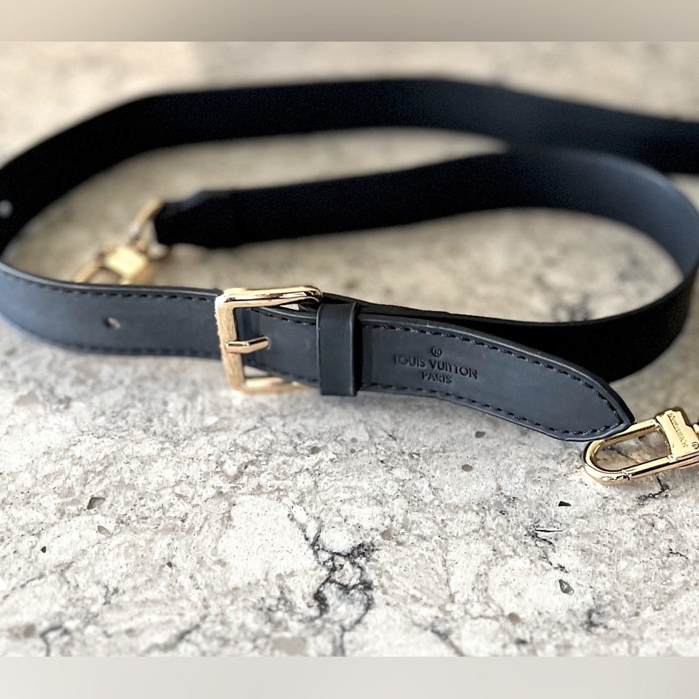 AUTHENTIC LOUIS VUITTON LV BLACK LEATHER CROSSBODY SPEEDY STRAP GOLD HARDWARE